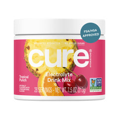 Cure Hydration vista frontal del envase mostrando diseño y raciones, fácil identificación