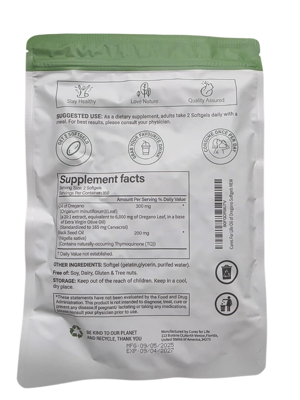 Cures For Life: cápsulas blandas de orégano en primer plano, potencia de carvacrol.