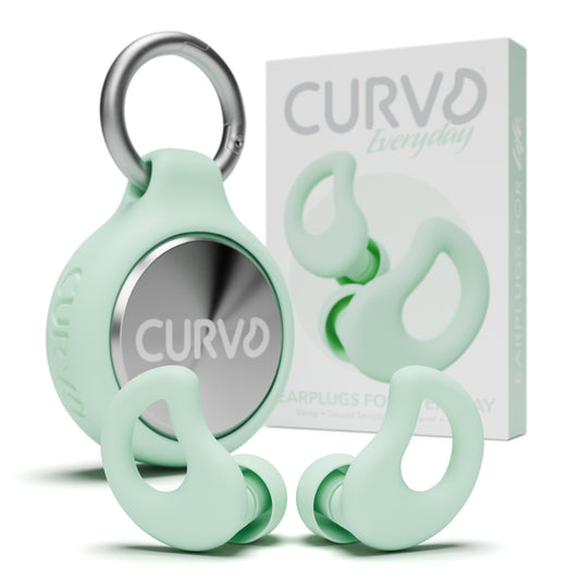 CURVD tapones frente del empaque mostrando color menta y beneficios