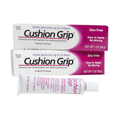 Cushion Grip envase frontal mostrando producto y beneficio de ajuste duradero