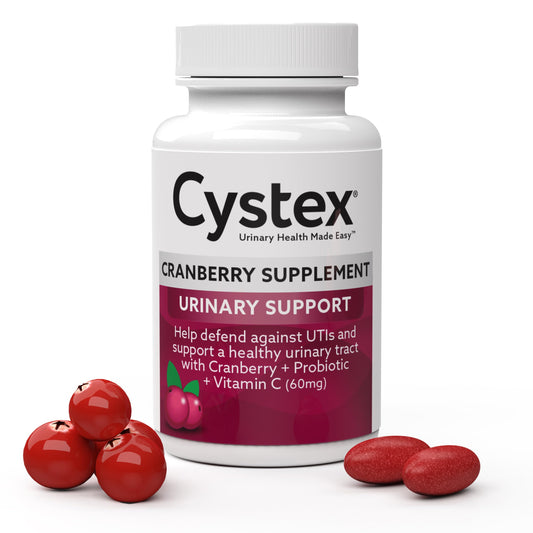Cystex Cranberry Urinary Health Tablets in a bottle for daily urinary support.