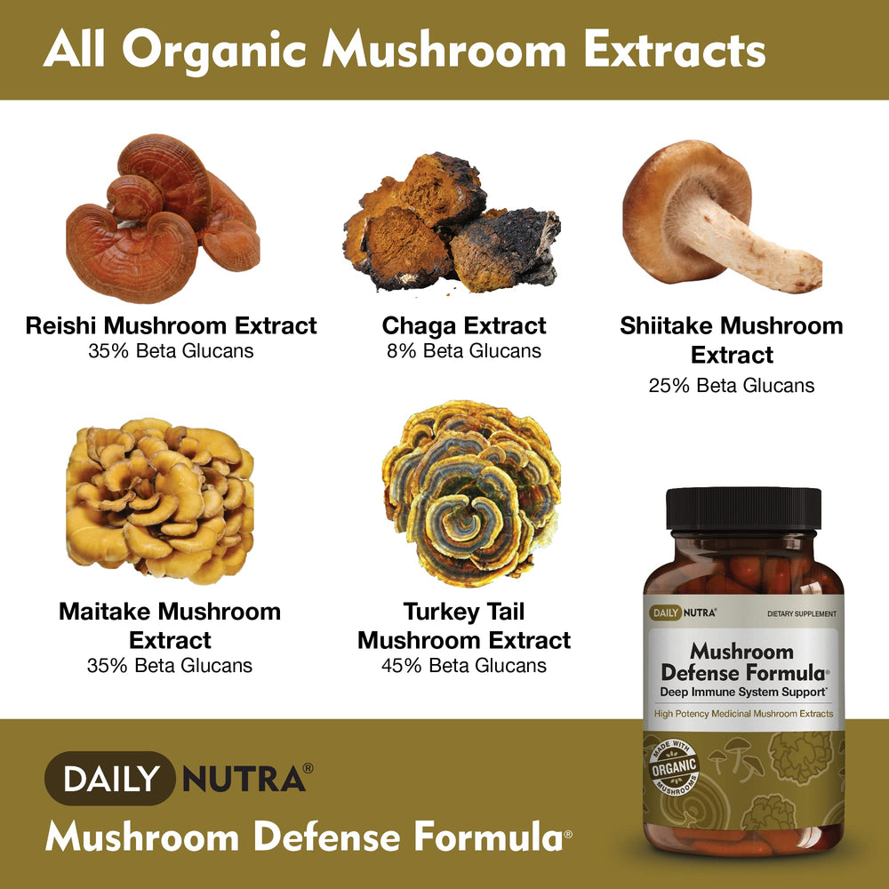 DailyNutra Mushroom Defense: etiqueta clara con ingredientes
