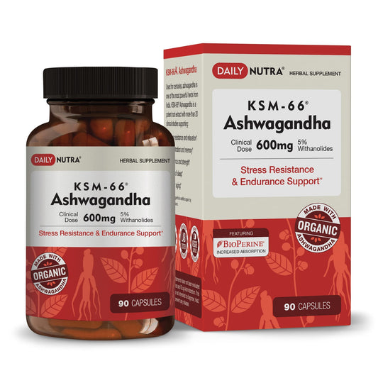 DailyNutra KSM-66 Ashwaganda: frasco de cápsulas para apoyo a relajación y energía