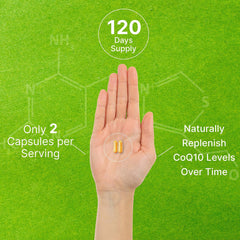 DEAL SUPPLEMENT cápsulas junto a tarjeta indicando 200mg CoQ10 200mcg PQQ