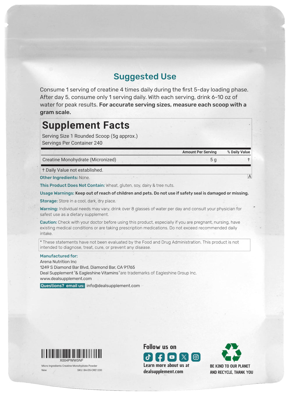 DEAL SUPPLEMENT producto en bolsa sobre banco de gimnasio, apto para entrenos intensos