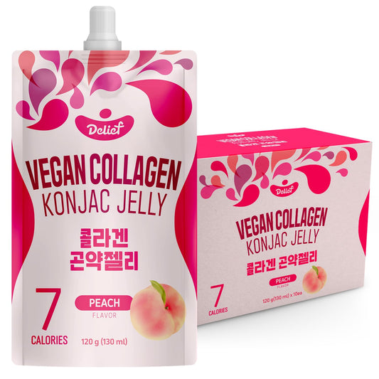 DELIEF gelatina konjac vegana sabor durazno, snack ligero y bajo en calorías.