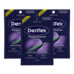 DenTek empaque frontal que muestra 16 unidades por blister y beneficios de control de placa