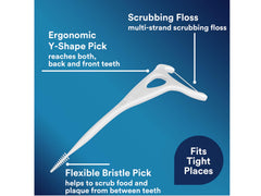 DenTek floss pick en uso en boca alcanzando molares posteriores con control