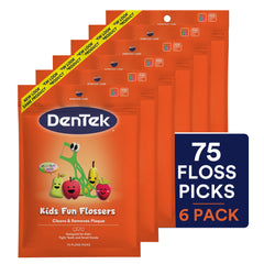 Familia en baño con DenTek flossers incorporados a la higiene diaria