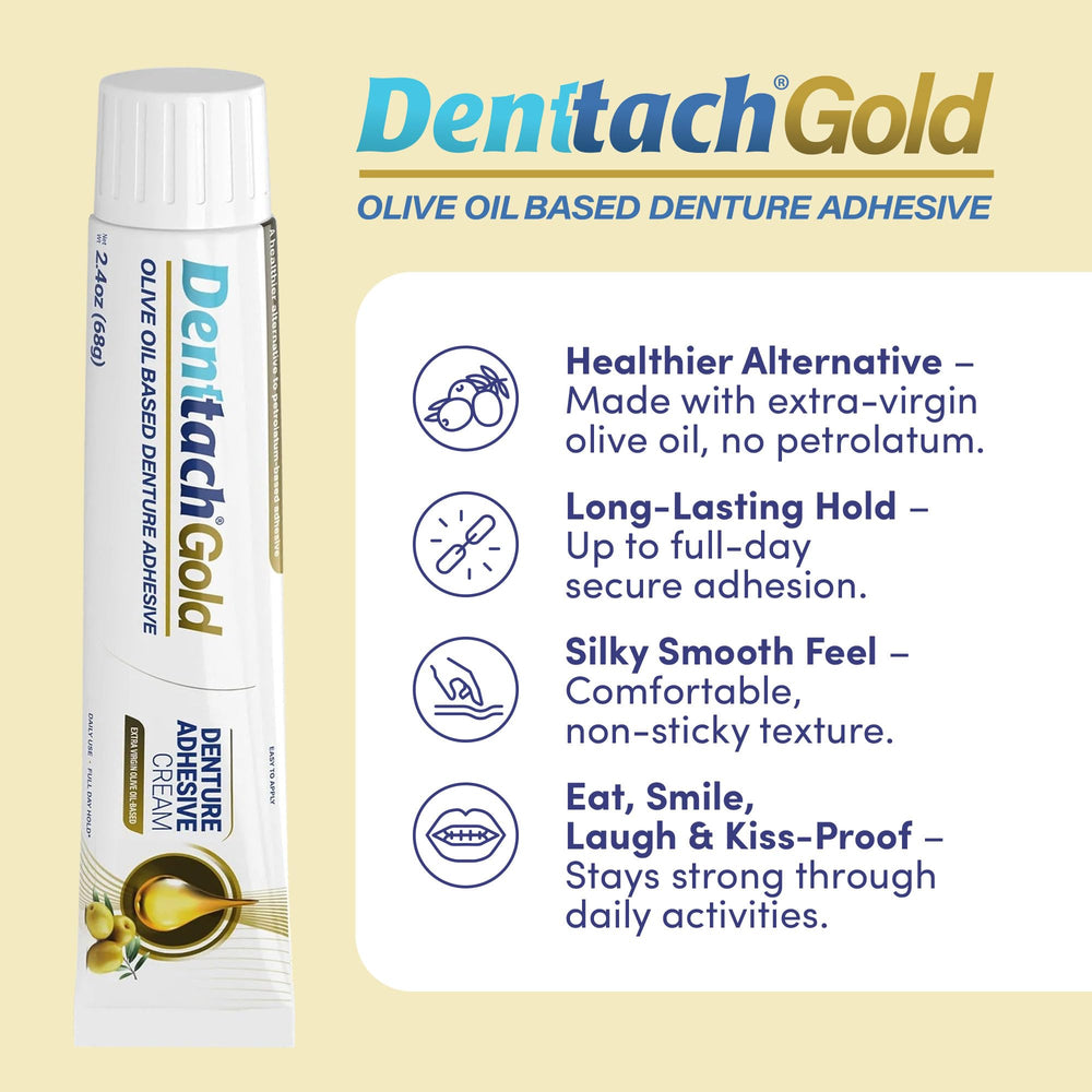 Denttach Gold etiqueta de ingredientes destacando fórmula oliva