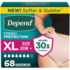 Depend paquete frontal blush mostrando 68 unidades y comodidad visual