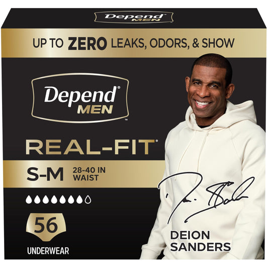 Depend Real Fit frontal del paquete mostrando diseño discreto y confort