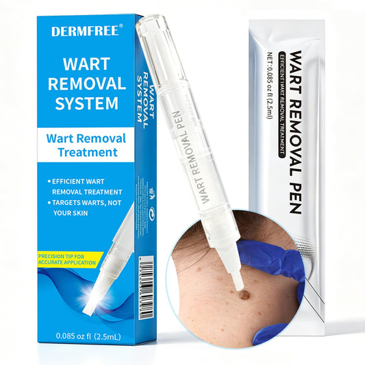 DERMFREE empaque frontal mostrando el pen y beneficios portátiles