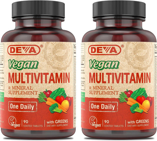 DEVA multivitamínico vegano, botella con 90 tabletas, apoyo diario de nutrientes.