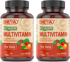 DEVA multivitamínico vegano, botella con 90 tabletas, apoyo diario de nutrientes.