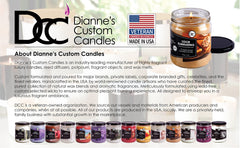 Dianne's Custom Candles vela sobre mesa de noche creando un entorno fresco y relajante