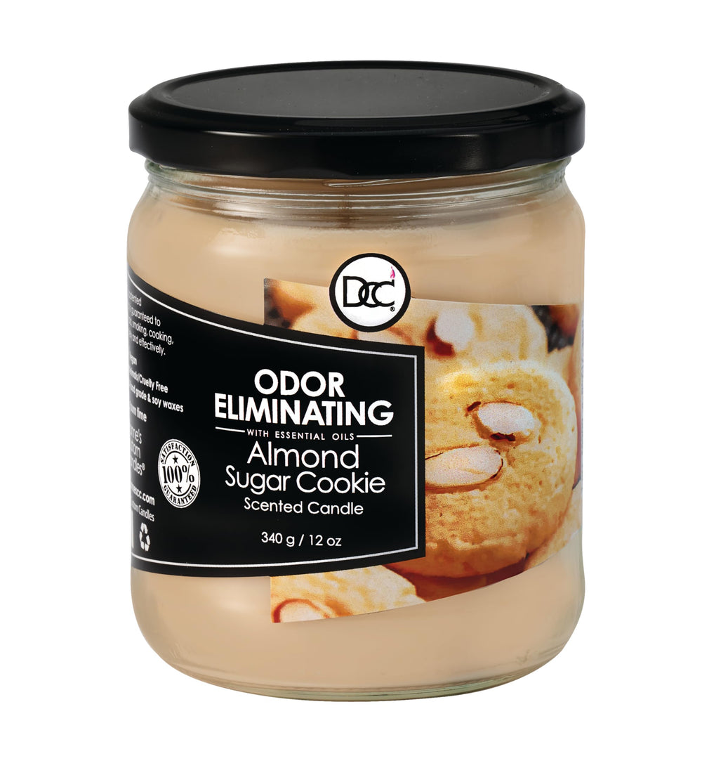 Dianne's Custom Candles vela frente mostrando diseño y aroma Almond Sugar Cookie