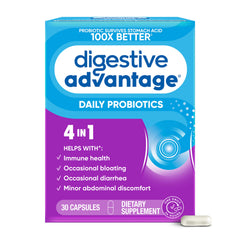Digestive Advantage empaque frontal mostrando envase práctico y beneficios