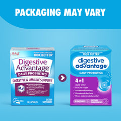 Etiqueta de Digestive Advantage con ingredientes y certificaciones claras