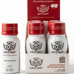 DIRTY SAINT packshot frontal mostrando botella y beneficios portátiles