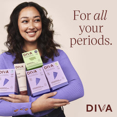 DIVA Cup con bolsa de tela mostrando almacenamiento higiénico