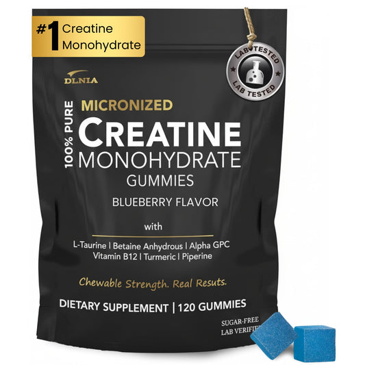 DLNIA Creatina Monohidrato gominolas en envase principal para energía diaria