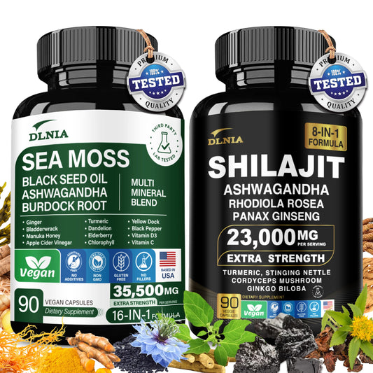 DLNIA Shilajit 9000mg en botella para energía diaria.