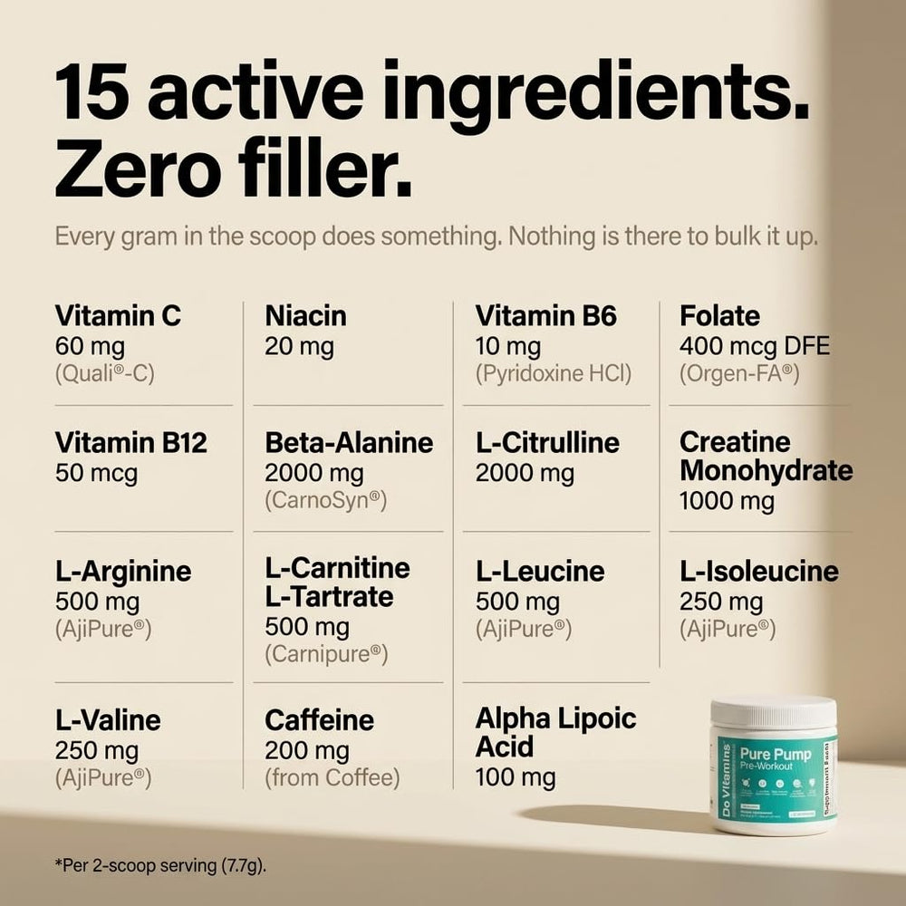 Do Vitamins polvo siendo mezclado en vaso para toma pre entreno eficiente