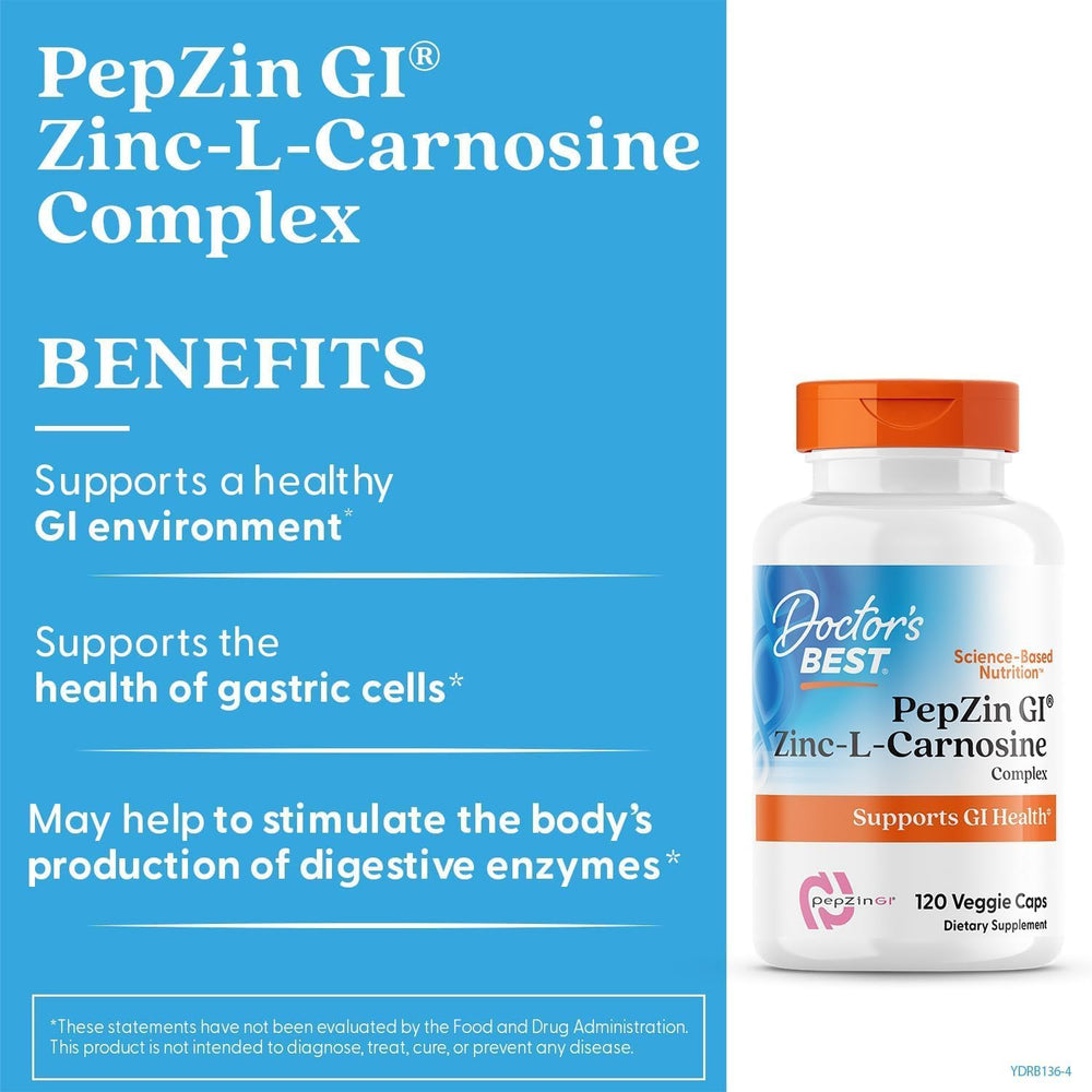 Doctor's BEST polvo de zinc‑L‑carnosina dentro de cápsula, formulación pura