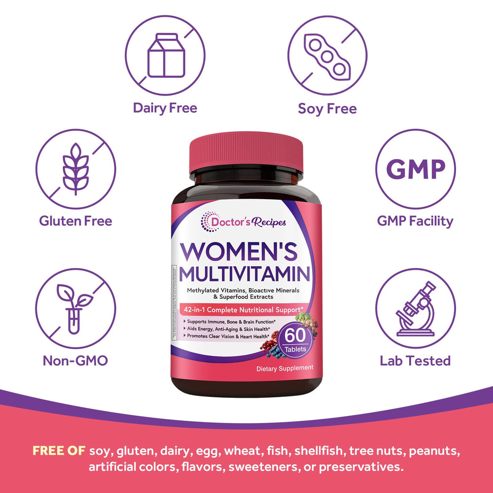 Doctor's Recipes etiqueta nutricional clara con información de vitaminas