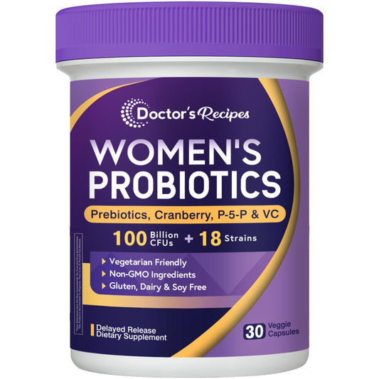 Doctor's Recipes Probiotics for Women bottle front showing vegan formula