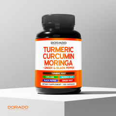 DORADO NUTRITION polvo de cúrcuma en textura, evidencia de ingredientes naturales