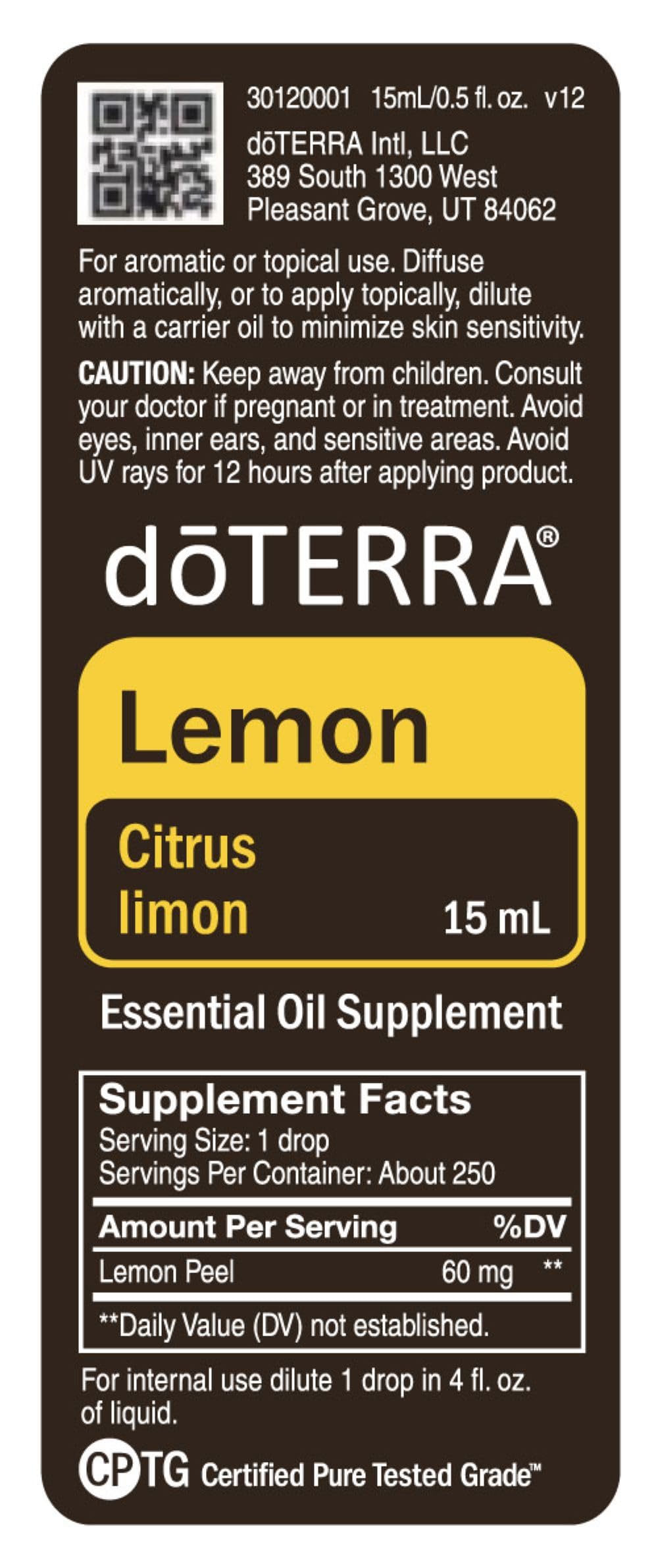 doTERRA lemon etiqueta legible con información y beneficios claros
