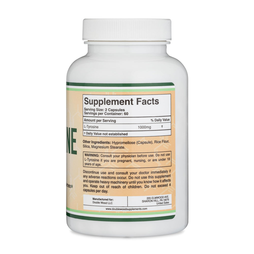 Close-up cápsula Double Wood L‑Tyrosine para dosificación precisa