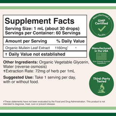 Double Wood Mullein, dosis 1160mg por porción, alta concentración para absorción efectiva.