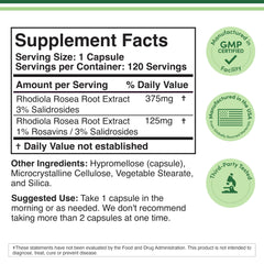 Double Wood Rhodiola Rosea cápsulas veganas para enfoque y bienestar diario