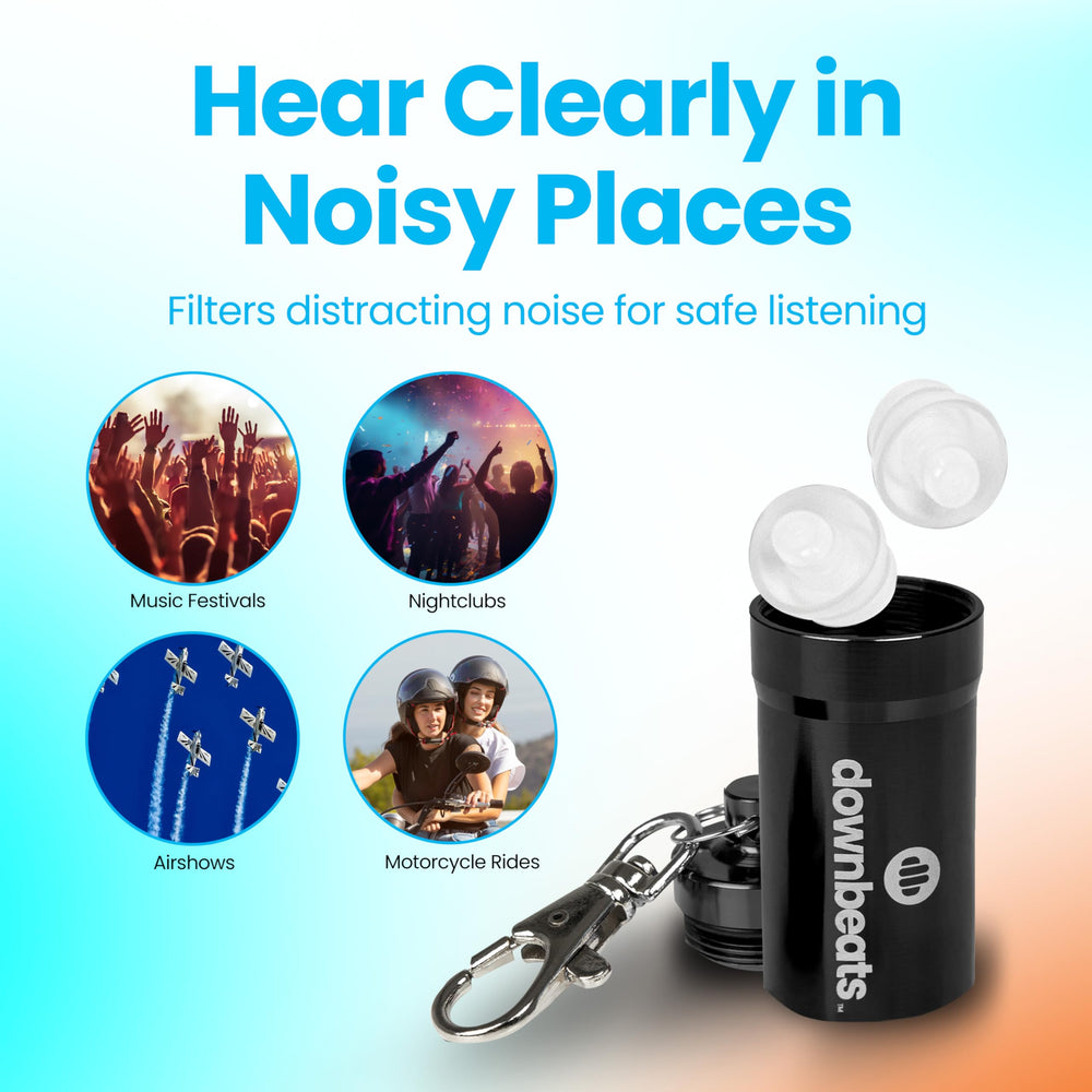 DownBeats contenido del paquete, incluye tapones y estuche robusto