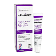Dr. B Adhesadent envase frontal mostrando la marca y fijación