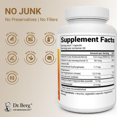Dr. Berg Nutritionals cápsulas en primer plano para apreciar tamaño