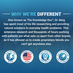 Dr. Berg certificado GMP y documento de calidad subrayando fabricación segura