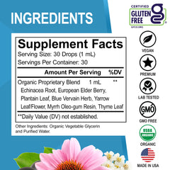 DR. BO echinacea y saúco frescos ilustrando origen vegetal y pureza