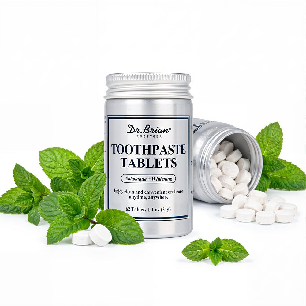 Dr.Brian envase frontal mostrando 62 tabletas y beneficio ecológico
