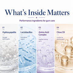 Dr. Glow detalle etiqueta con ingredientes activos favorables para encías