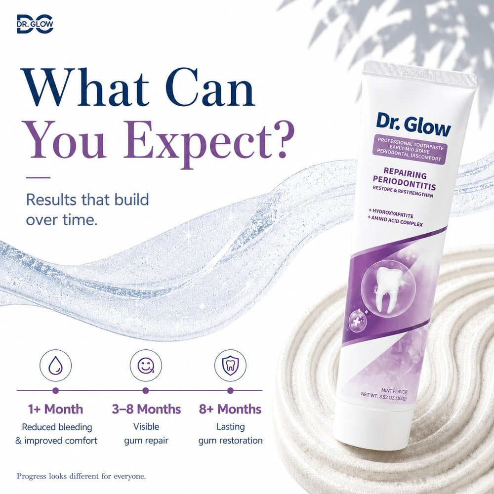 Dr. Glow en uso cepillado limpiando línea gingival para reducción de placa