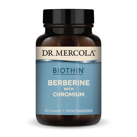 Dr. Mercola presentación frontal del frasco y etiqueta clara de beneficios