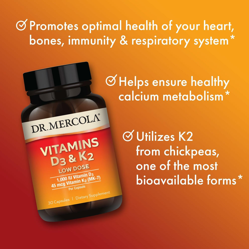 Dr. Mercola etiqueta nutricional que muestra dosis de D3 y K2 claramente