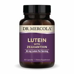 Dr. Mercola paquete frontal de Luteína con Zeaxantina mostrando marca y formato