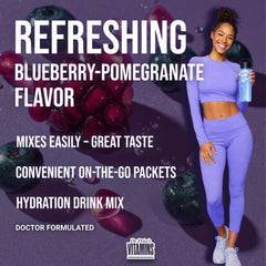 Dr. Price's vaso con bebida blueberry pomegranate y hielo refrescante