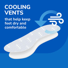 Dr. Scholl's plantilla recortada dentro de un zapato mostrando ajuste