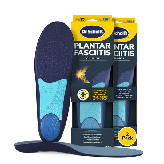 Dr. Scholl’s empaque frontal mostrando plantillas y beneficios visibles